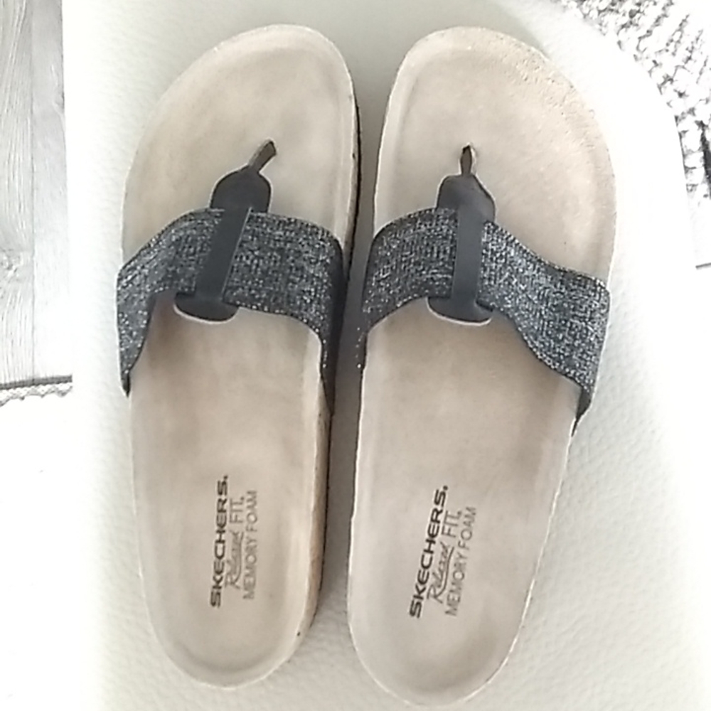 Skechers Flip Flops Black & Silver - Size 11